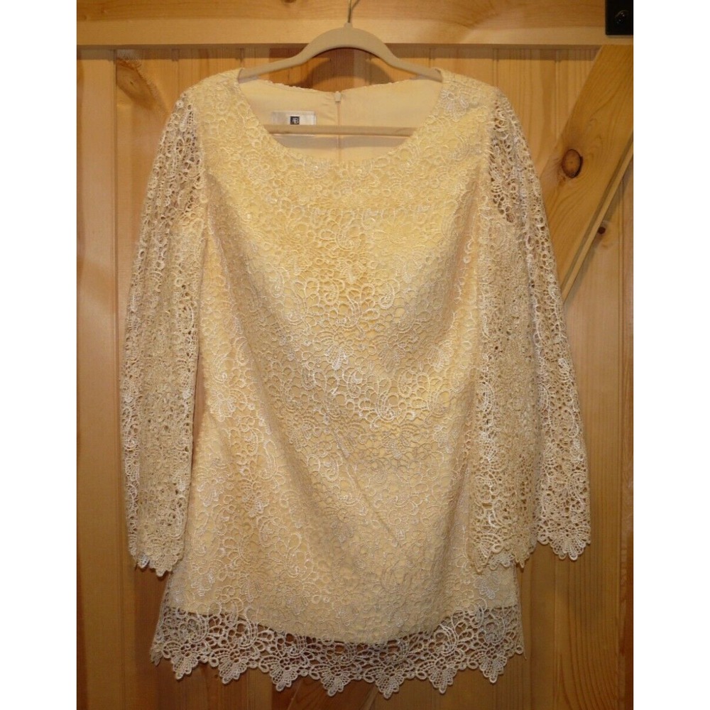 Ada's‎ Bridal Dress Yellow Crochet Lace Short Lined Size 38" Bust 28" Length NWT - Picture 7 of 9